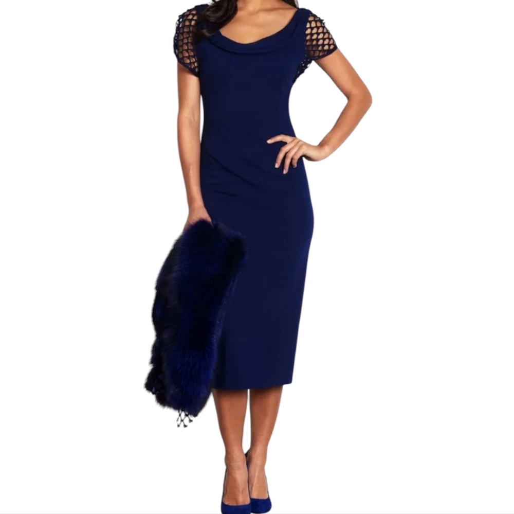 Elie Tahari Sheena Women's Navy and purple crochet detail midi dress size 4